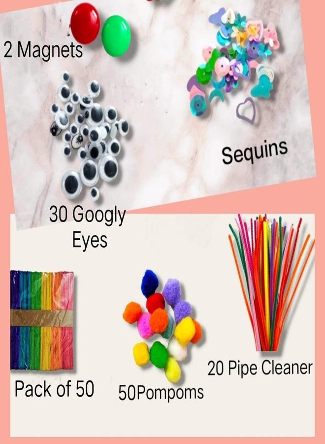 CREATIVE PENCIL Decorative Material DIY Craft Kit with 60pcs Ice- Cream Stick, Googly Eyes, Pompom Balls Color Feathers, Fun Activity Box (DIY Craft KIT 1) - Image 4